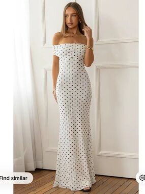 Beginning Boutique White One-Shoulder Polka Dot Maxi Dress